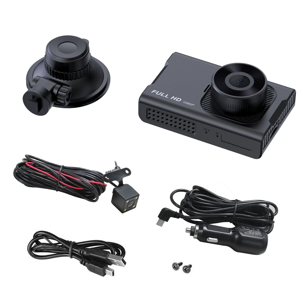 Dual 1080P Full HD Dash Cam with Night Vision, 3-Inch LCD, G-Sensor & Parking Mode - Ultimate Car Safety Solution!