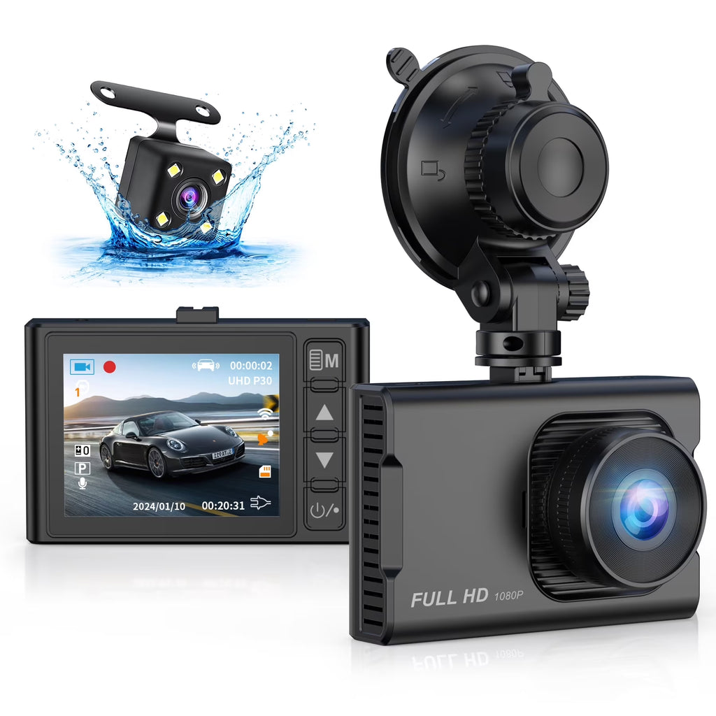 Dual 1080P Full HD Dash Cam with Night Vision, 3-Inch LCD, G-Sensor & Parking Mode - Ultimate Car Safety Solution!