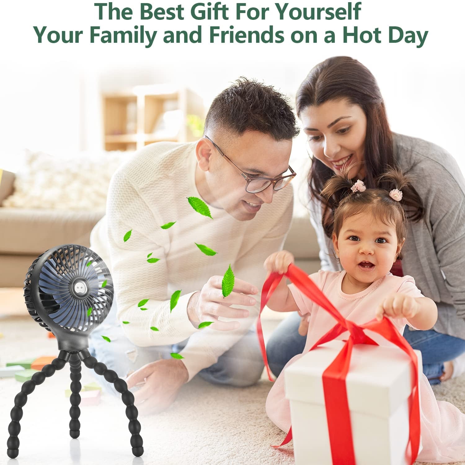Snawowo Mini Portable Handheld Fan - Versatile USB & Battery Powered Stroller, Car Seat, and Desk Fan with Flexible Tripod for Camping & Travel (Black)