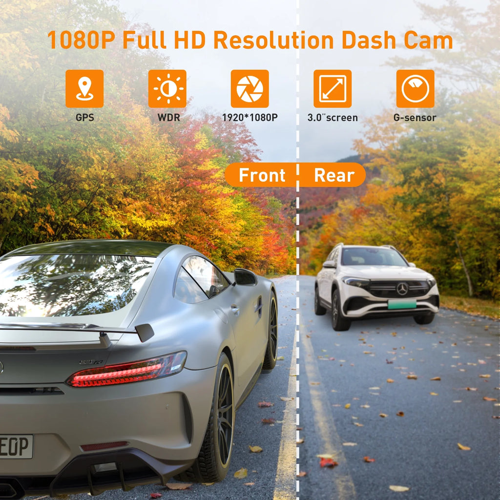Dual 1080P Full HD Dash Cam with Night Vision, 3-Inch LCD, G-Sensor & Parking Mode - Ultimate Car Safety Solution!
