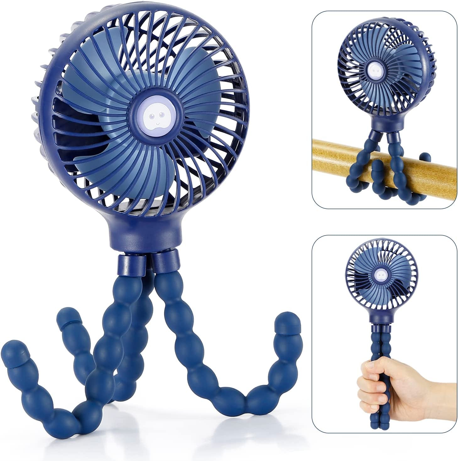 Snawowo Mini Portable Handheld Fan - Versatile USB & Battery Powered Stroller, Car Seat, and Desk Fan with Flexible Tripod for Camping & Travel (Black)