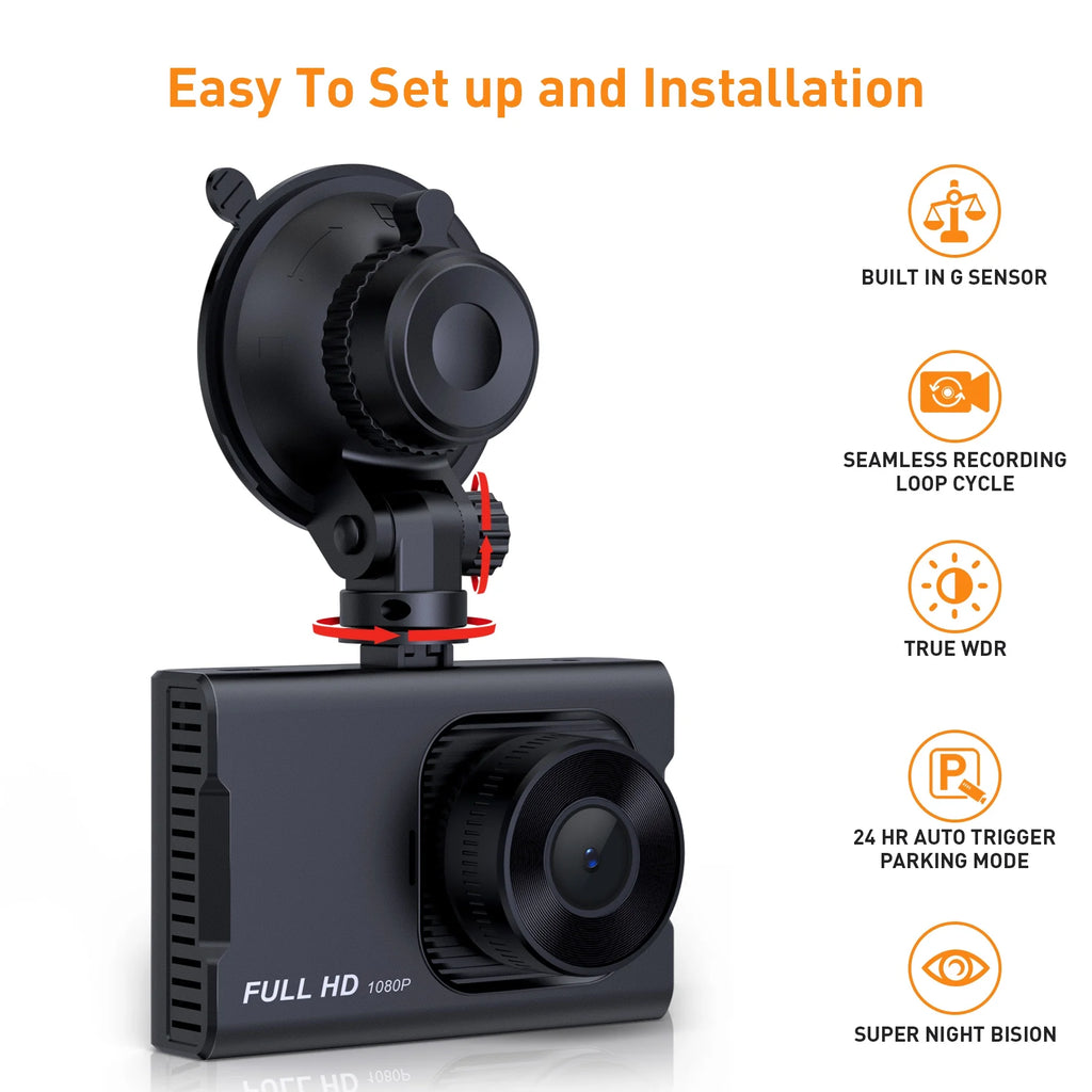 Dual 1080P Full HD Dash Cam with Night Vision, 3-Inch LCD, G-Sensor & Parking Mode - Ultimate Car Safety Solution!