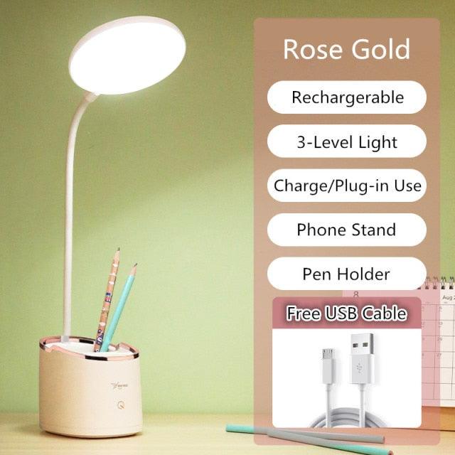 Rechargeable Table Lamp Storage Pen Holder Lamps Table 18 PCS LED Touch Table Lamp USB Hose Phone Stand Student Desk Lamp Decorative Table Lamp Cute Study Lamps for Bedroom Décor
